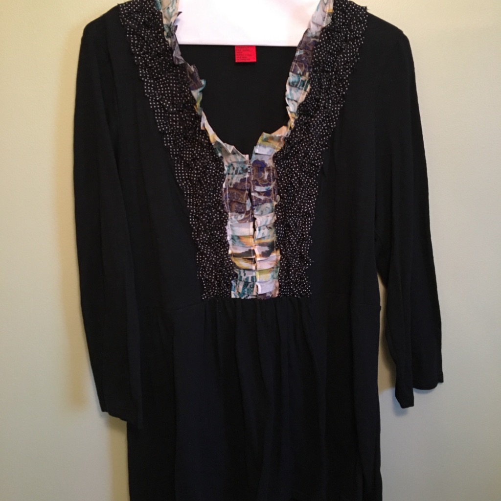 Cristina Ruffled Babydoll Shirt, Black Size Xlarge